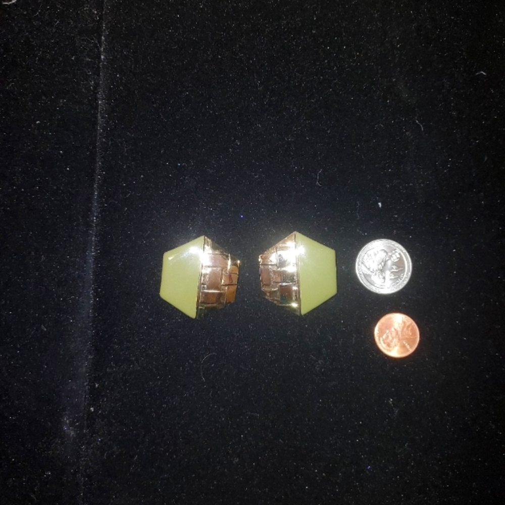 Vintage 70s earrings, olive green and gold